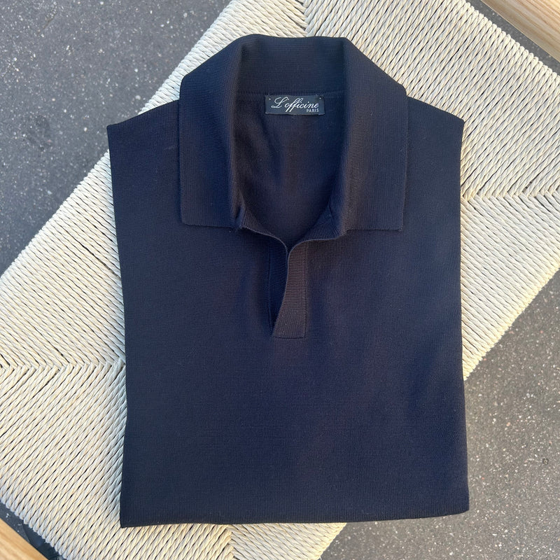 Polo bleu marine col sans bouton