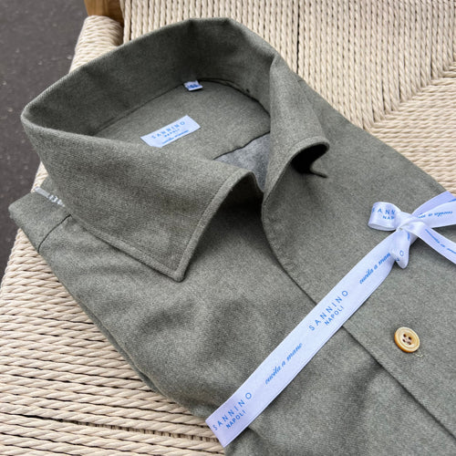 Chemise en flanelle de coton vert clair col POSITANO