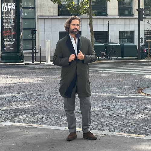Manteau réversible PEAK cachemire bleu marine/vert
