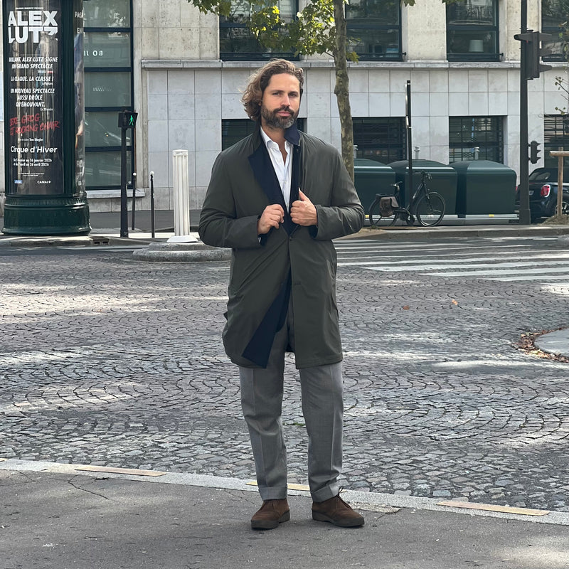 Manteau réversible PEAK cachemire bleu marine/vert