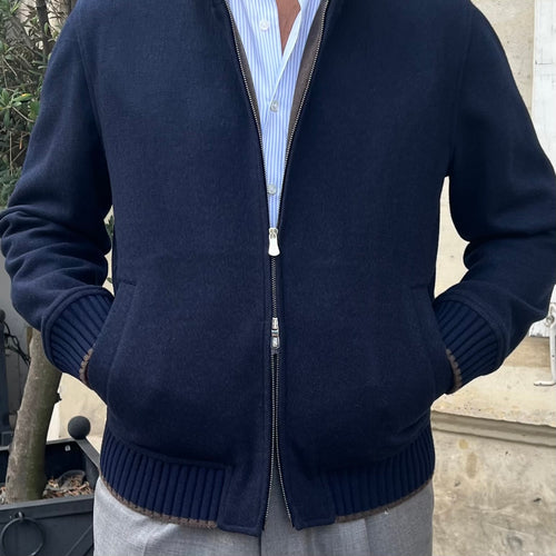 Blouson en jersey de cachemire bleu marine