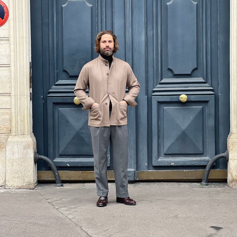 Veste col officier camel laine chameau