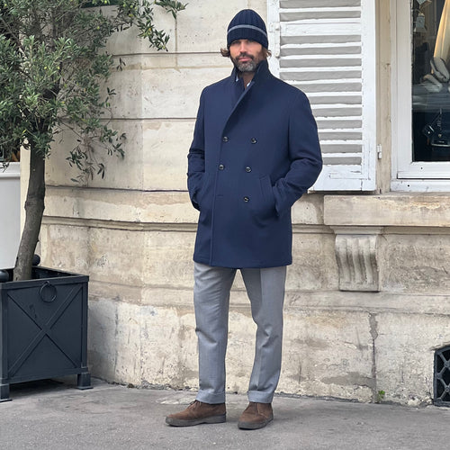 Manteau « car coat » croisé bleu napolitain