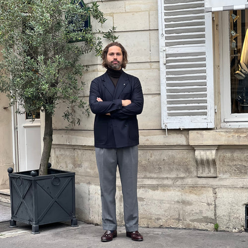 Veste croisée bleu marine laine et cachemire Loro Piana