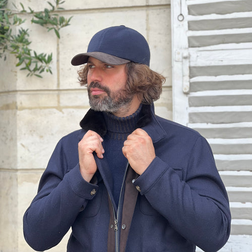 Saharienne bleu marine jersey laine et cachemire