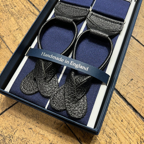 Bretelles bleu marine cuir noir 86