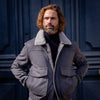 Blouson gris laine, cachemire et peau