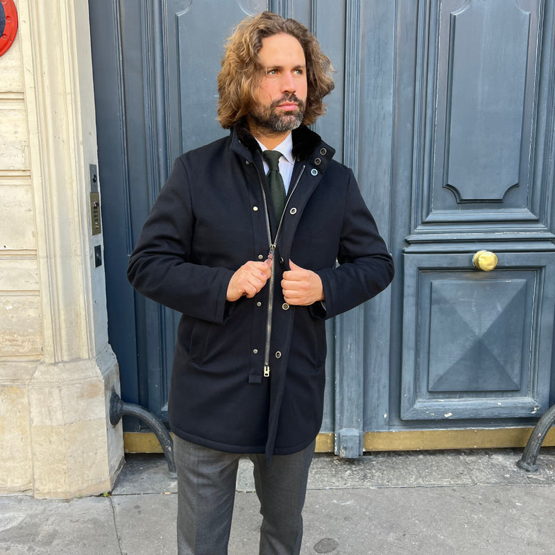 Parka bleu marine laine et cachemire