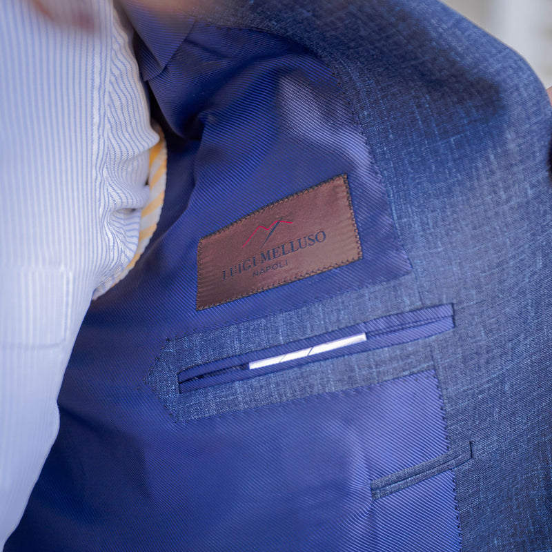 Veste bleu denim laine lin et soie