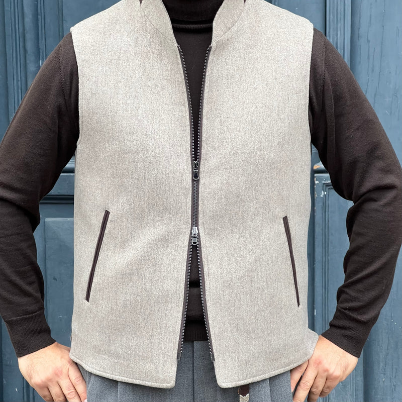 Gilet sans manches greige laine laine Loro Piana