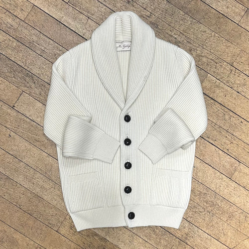 Cardigan iconique col châle laine et cachemire blanc cassé