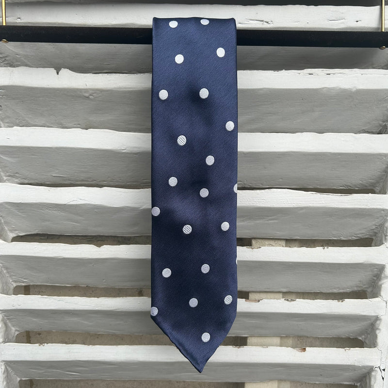 Cravate bleu marine motifs pois blanc 119