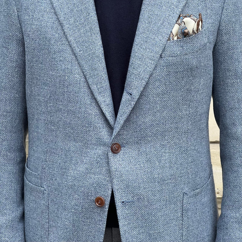 Veste napolitaine bleu clair laine, lin et soie