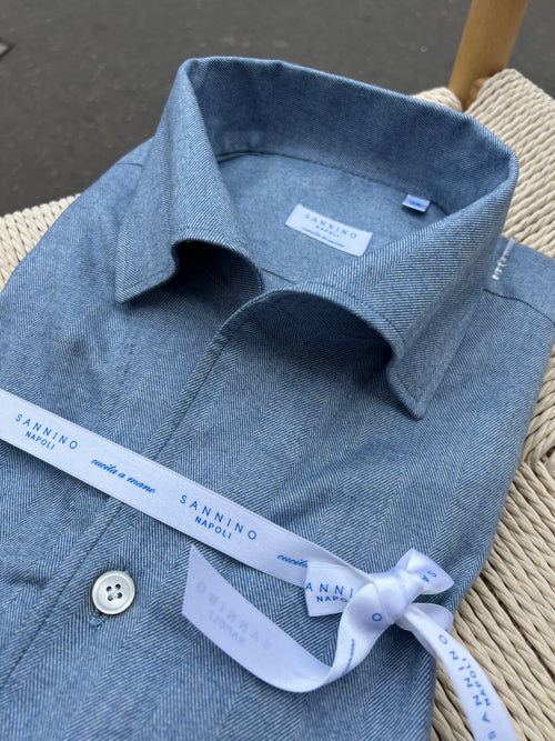 Chemise en flanelle de coton bleu clair col POSITANO