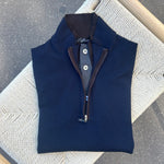 Pull col cammioneur zip et boutons bleu marine