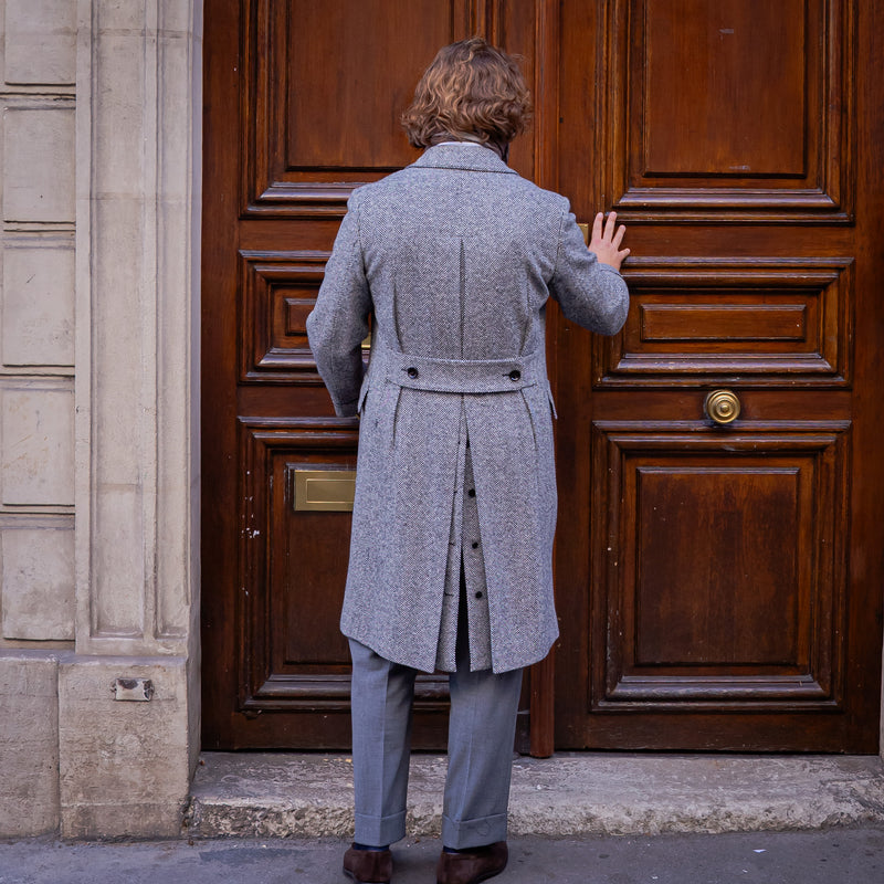 Manteau « Polo coat » chevron blanc cassé et noir