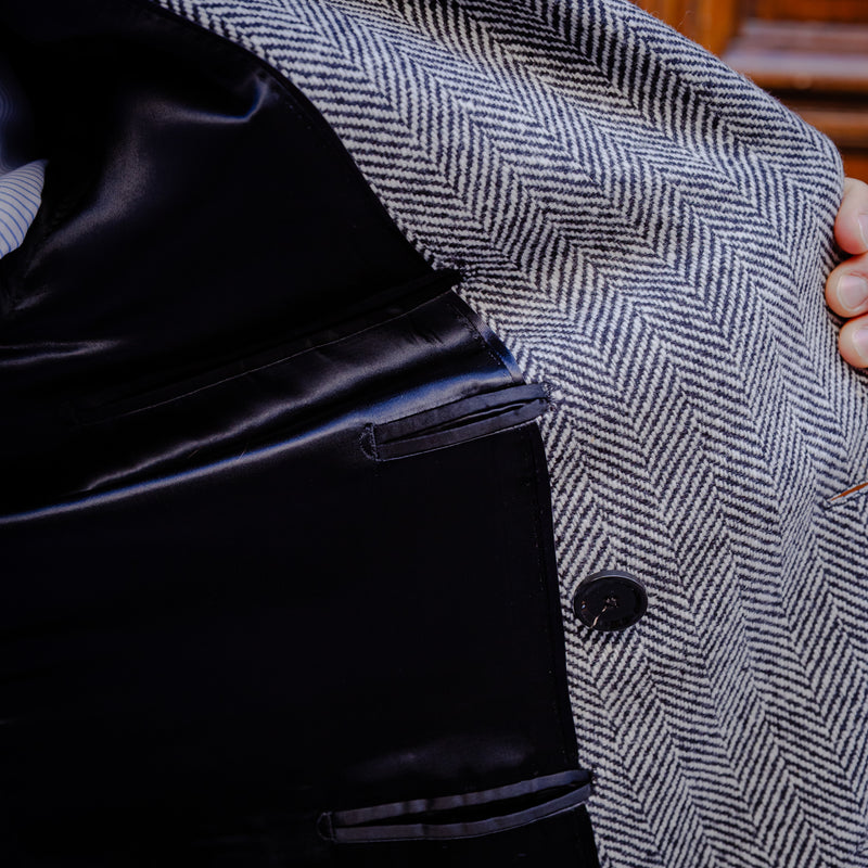 Manteau « Polo coat » chevron blanc cassé et noir
