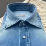 Chemise « used » en denim Texas bleu clair super bleached