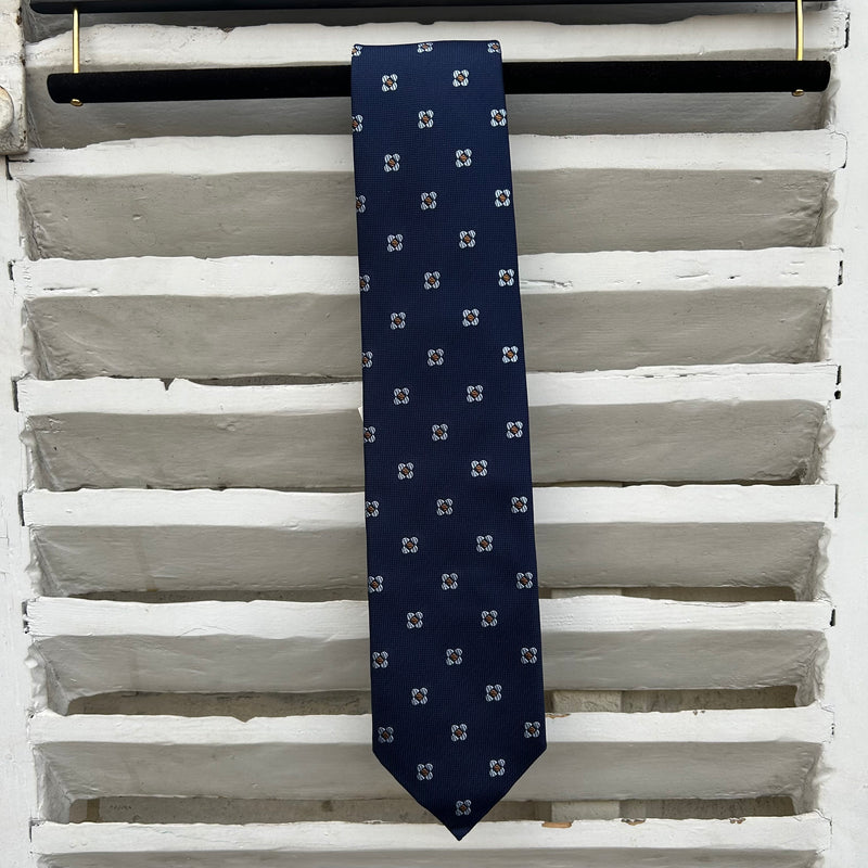 Cravate bleu marine motif fleurs bleu ciel 38