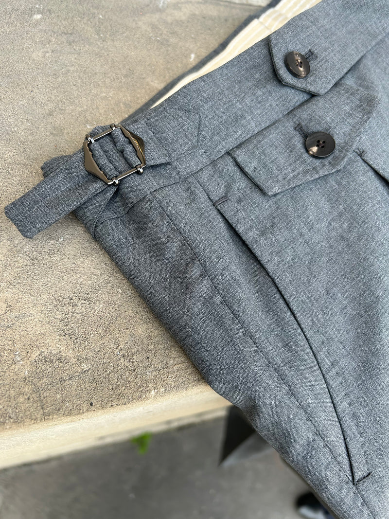 Pantalon napolitain en laine froide gris moyen - Main Image