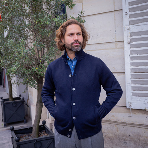 Gilet laine vierge bleu marine