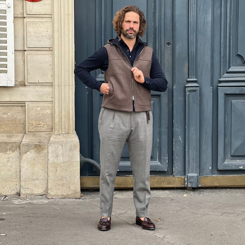 Gilet sans manches jersey de laine et cachemire marron