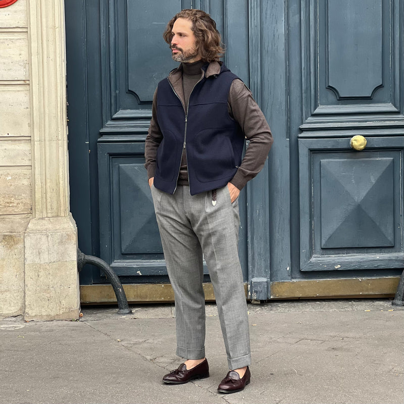 Gilet sans manches jersey de laine et cachemire bleu marine