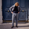 Blouson gris laine, cachemire et peau