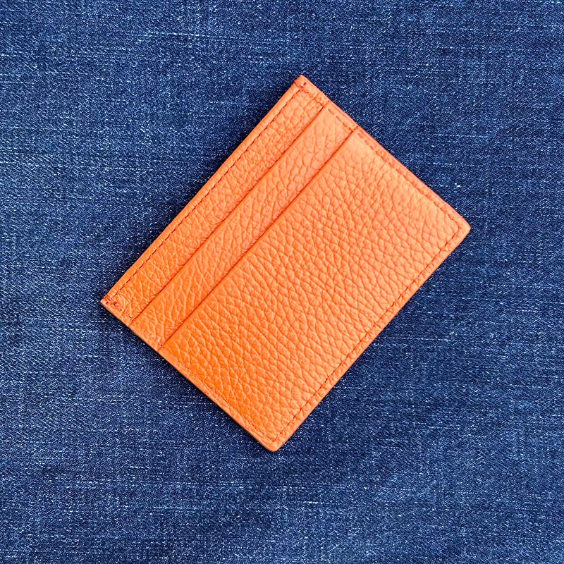 Porte-cartes orange cuir grainé 11