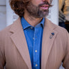 Veste en maille de laine et cachemire côtelée camel