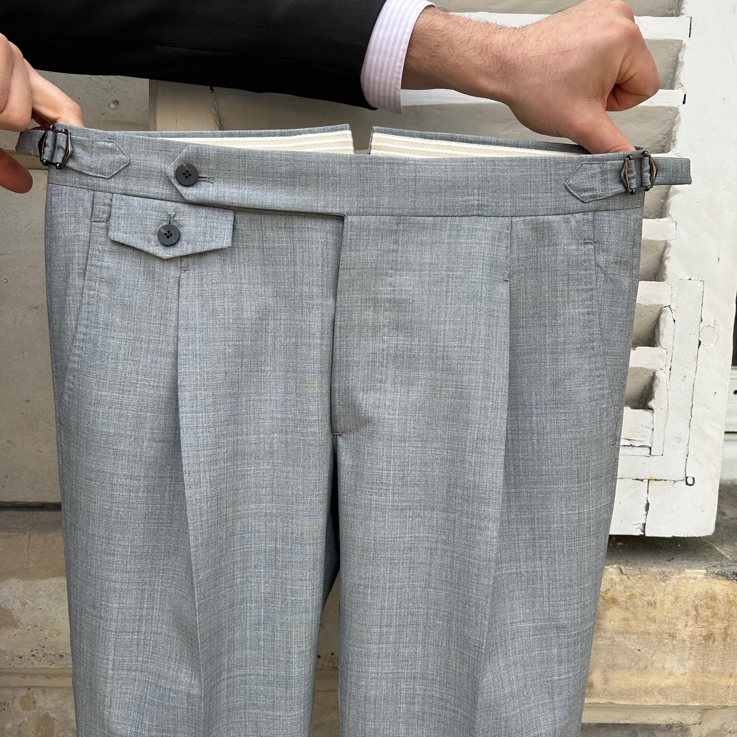 Pantalon napolitain en laine froide gris clair