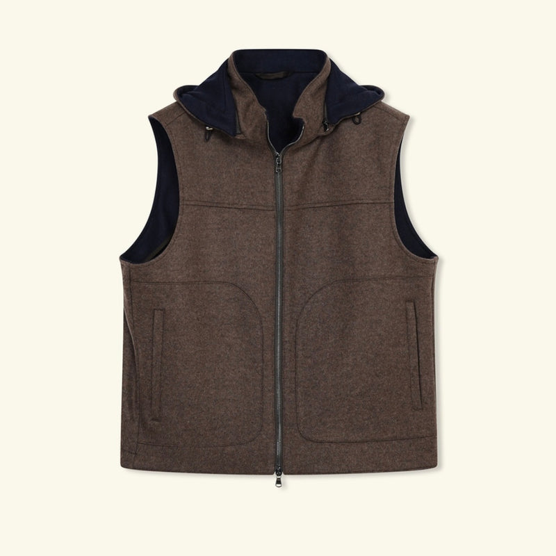 Gilet sans manches jersey de laine et cachemire marron
