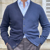 Cardigan bi-couleurs laine et cachemire bleu marine et bleu jean