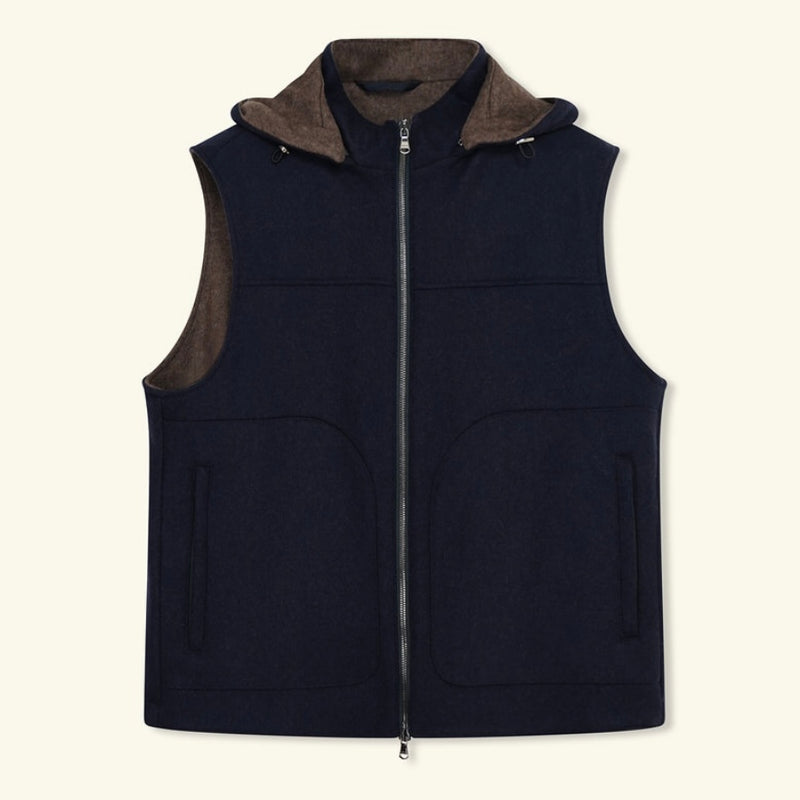 Gilet sans manches jersey de laine et cachemire bleu marine