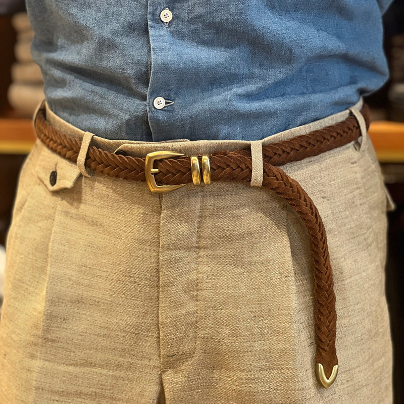 Ceinture tressée veau velours tabac