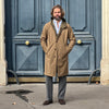 Manteau réversible vert kaki tweed chevrons / camel