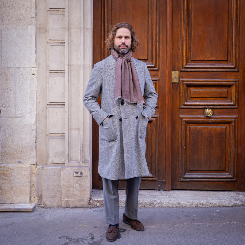 Manteau « Polo coat » chevron blanc cassé et noir