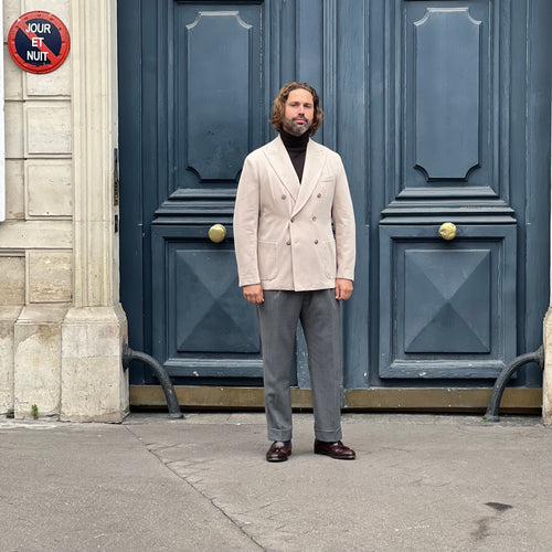 Veste croisée beige coton et cachemire