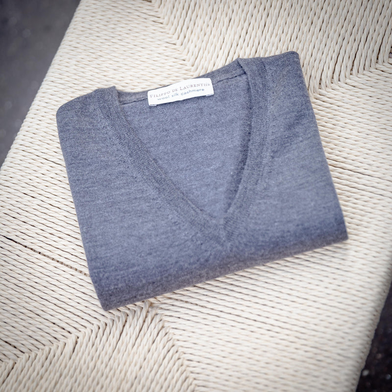 Pull extra-fin col V gris moyen