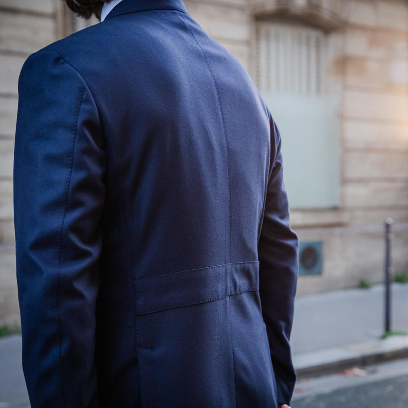 Veste déstructurée type safari laine et cachemire bleu marine