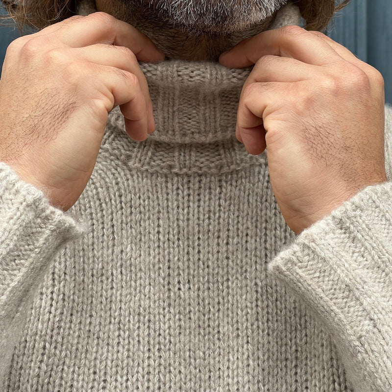 Pull col roulé en cachemire grège