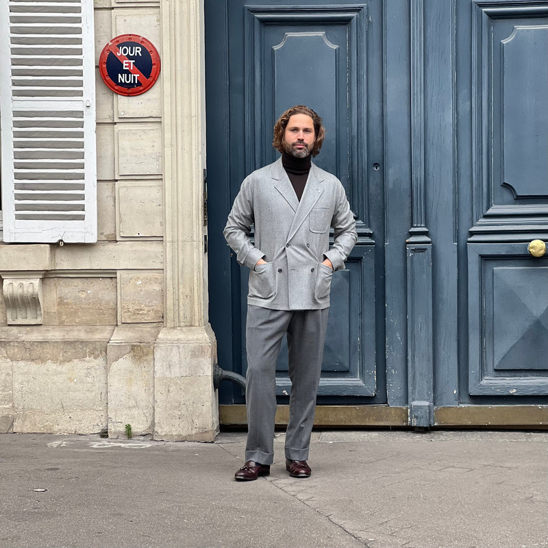 Veste croisée gris clair laine et cachemire Loro Piana