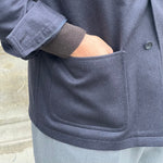 Veste col officier bleu marine laine chameau