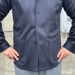 Veste col officier bleu marine laine chameau