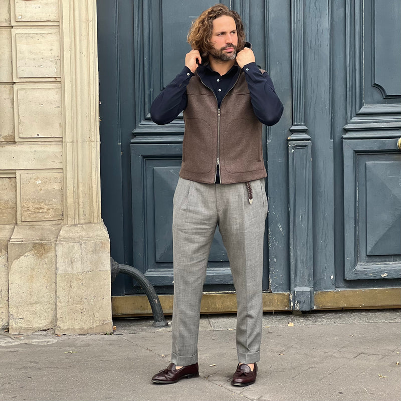 Gilet sans manches jersey de laine et cachemire marron