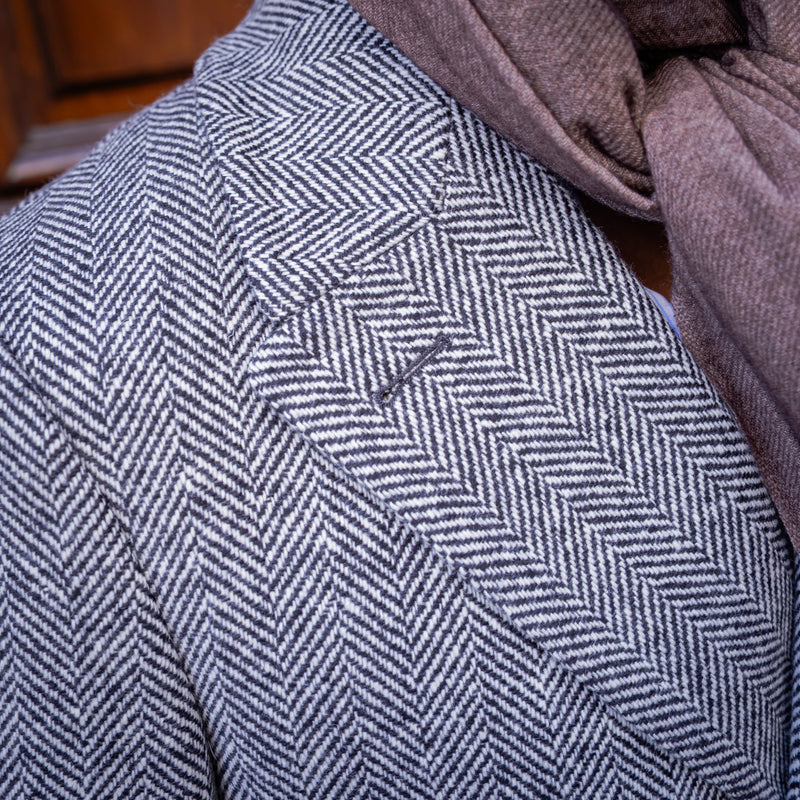 Manteau « Polo coat » chevron blanc cassé et noir