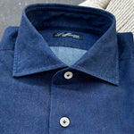 Chemise col italien denim brut bleu indigo coupe regular