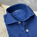 Chemise en denim flanelle bleu foncé col italien