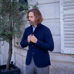 Veste en maille côtelée laine et cachemire bleu marine