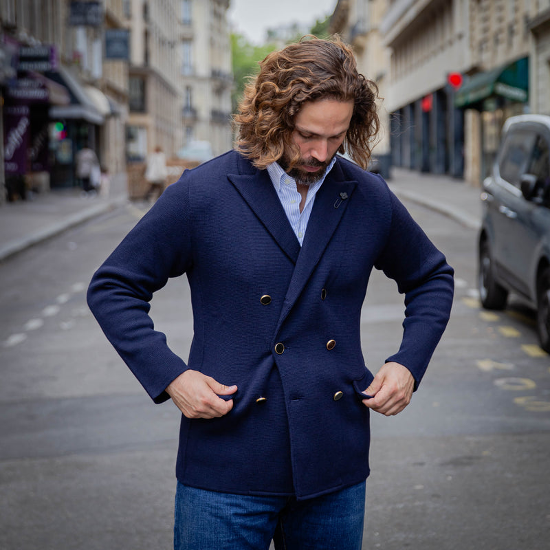 Veste en maille croisée bleu marine